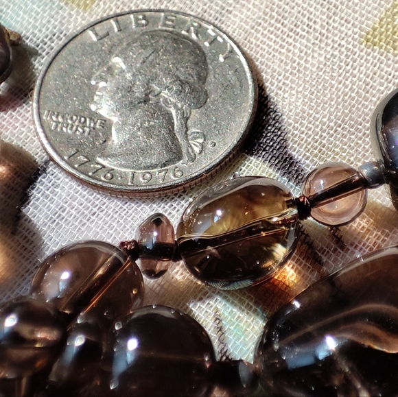 Smoke Brown Semi Precious Glass Stone Necklace Vintage New Condition - Picture 7 of 10